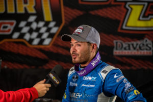 Larson gets interviewed in Victory Lane