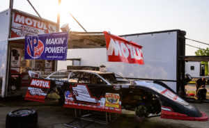 Brent Laron's car sits in the pits at Gondik Law Speedway