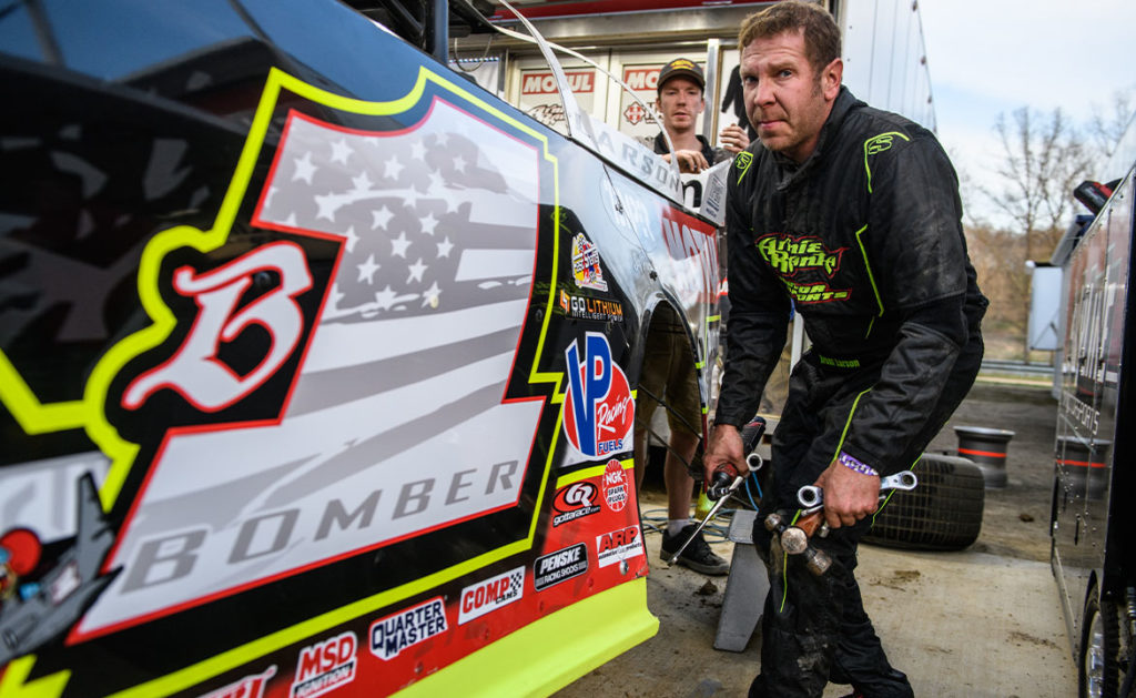 Brent Larson works on his Late Model