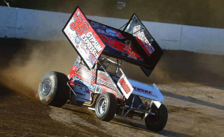 Larry Wight races around Weedsport Speedway in a Sprint Car