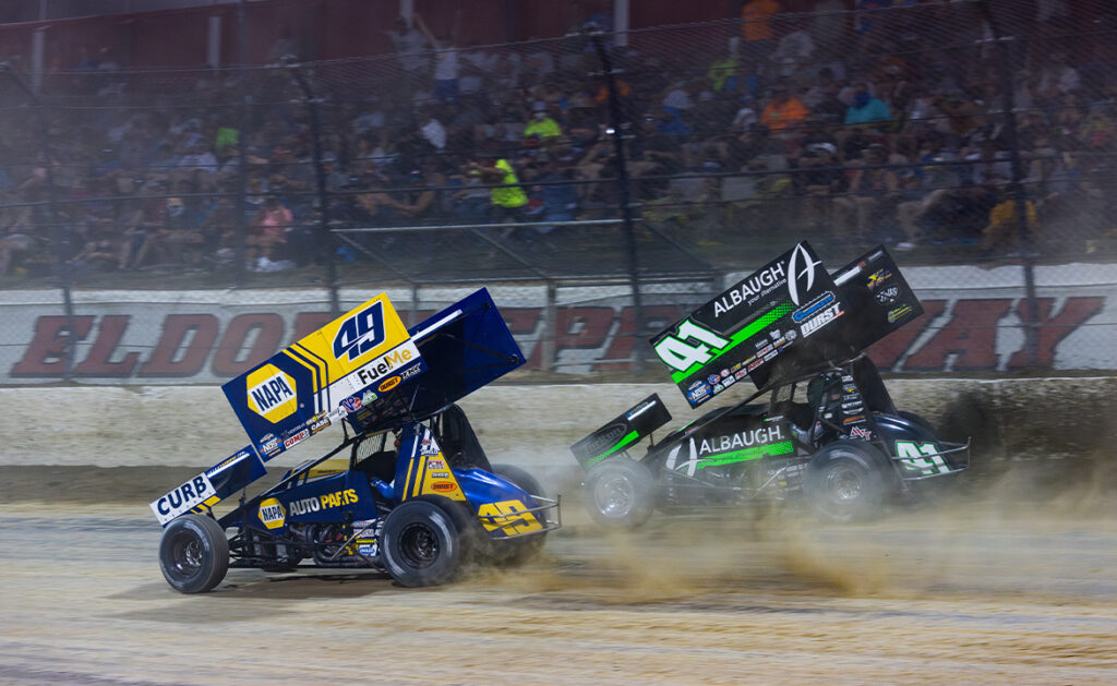Carson Macedo and Brad Sweet racing at Eldora