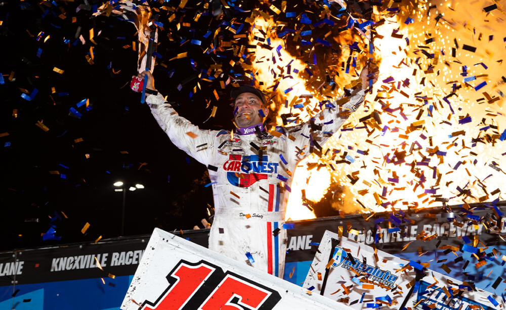 Donny Schatz celebrates his 2022 Knoxville Nationals win