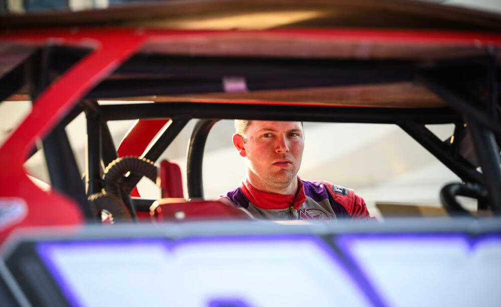 Bobby Pierce works on his car at I-94 EMR Speedway