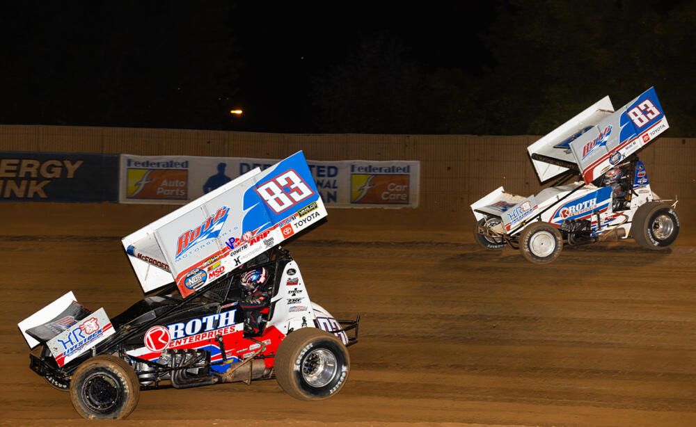 James McFadden and Buddy Kofoid battle at Placerville Speedway
