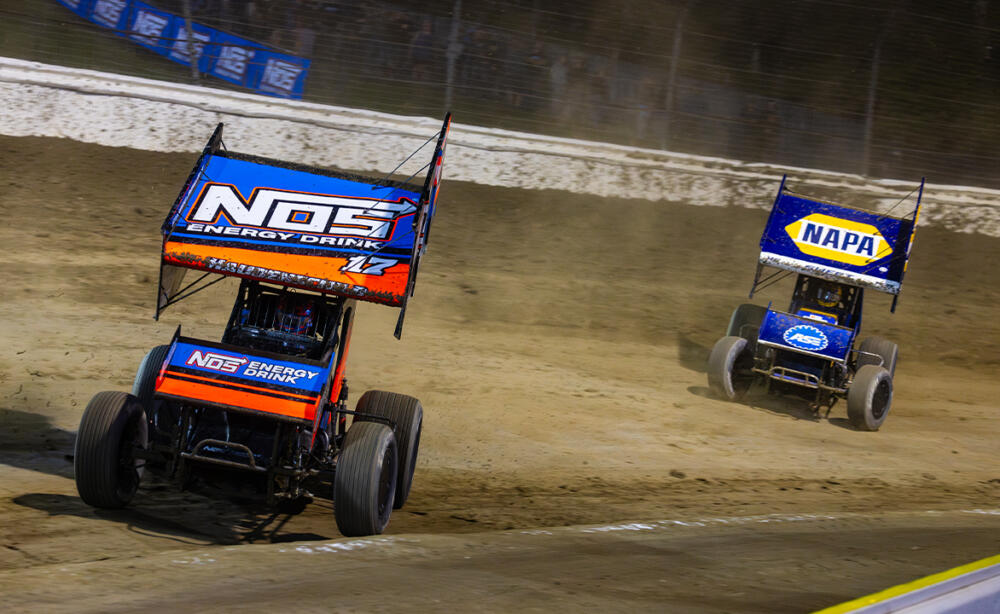 Sheldon Haudenschild races in front of Brad Sweet at Skagit