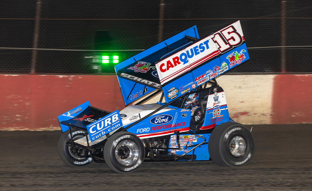 Donny Schatz driving the TSR #15 around Lakeside Speedway