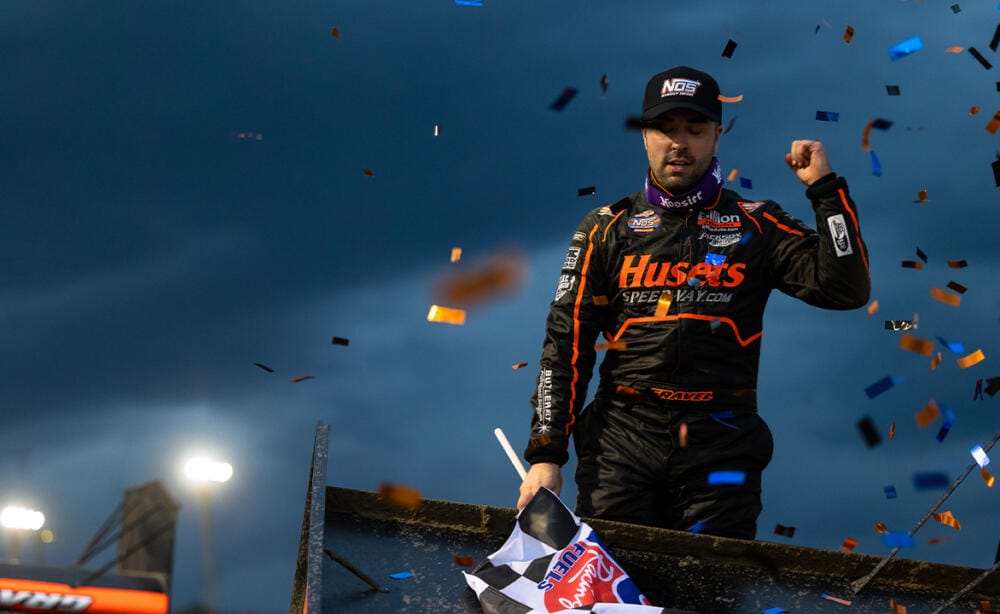 David Gravel celebrates after winning at Volusia