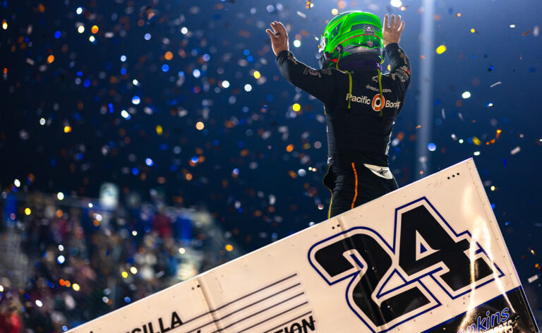 Rico Abreu celebrates with a wing dance