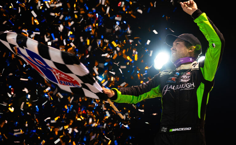 Carson Macedo celebrates with a wing dance