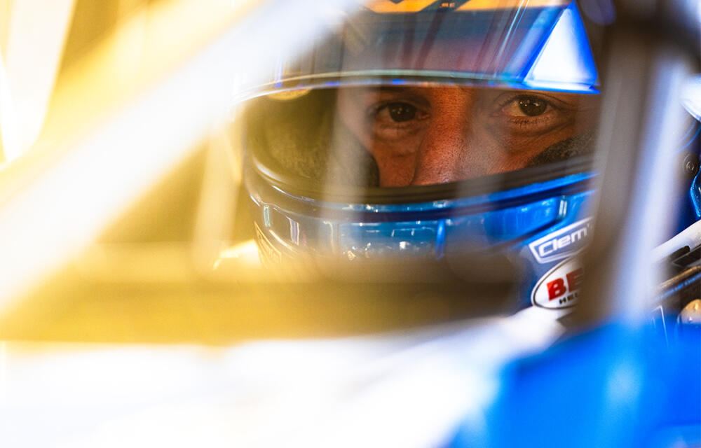 Brock Zearfoss sits in his Sprint Car looking out from his helmet