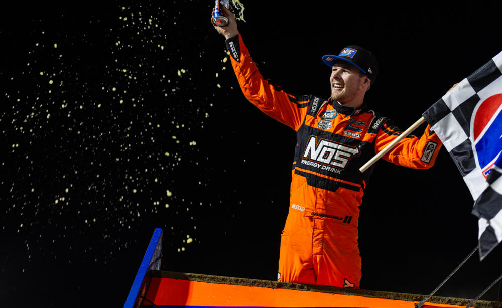 Sheldon Haudenschild celebrating a win