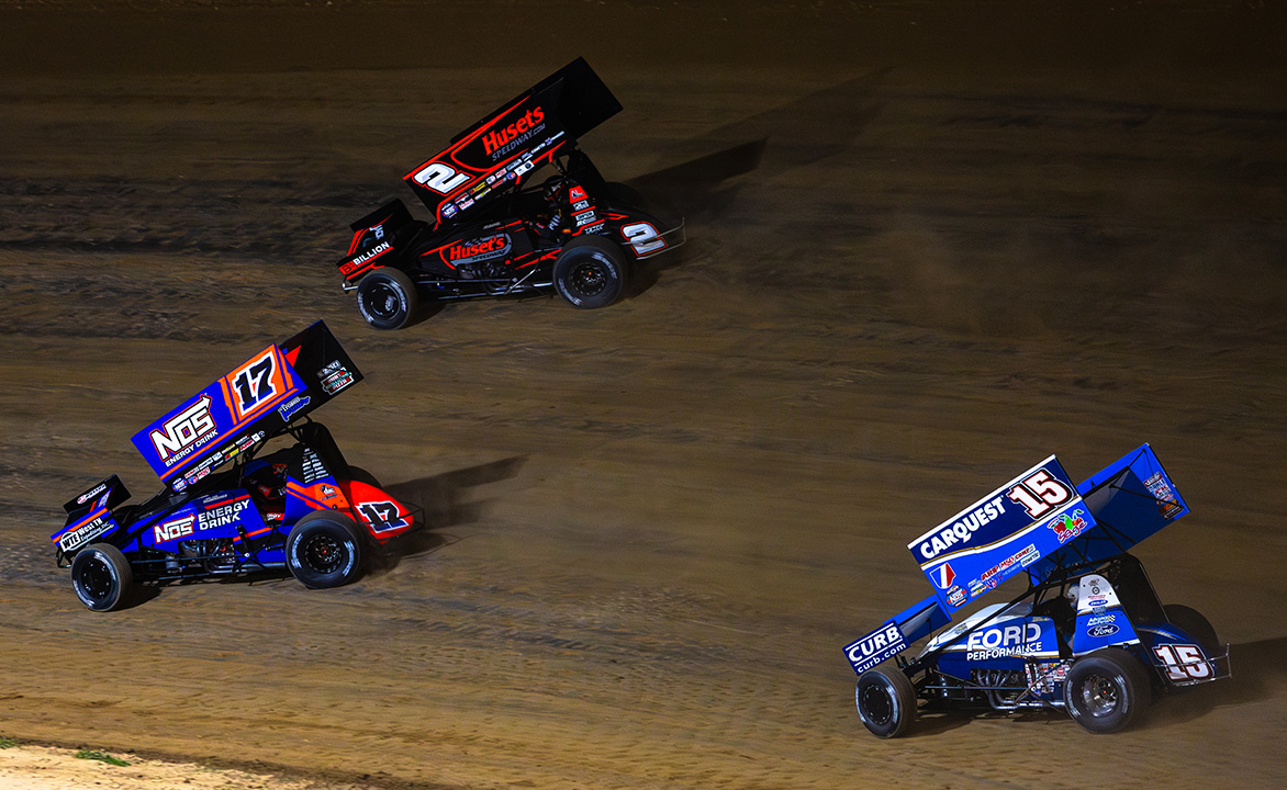 Sheldon Haudenschild, David Gravel and Donny Schatz race.