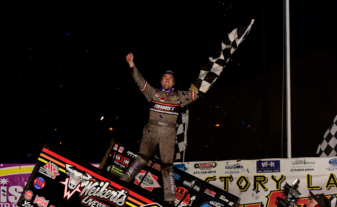 David Gravel celebrates winning the first Jason Johnson Classic