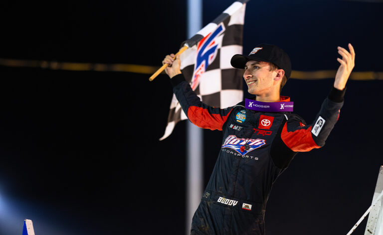 Buddy Kofoid celebrates his Attica win with a wing dance