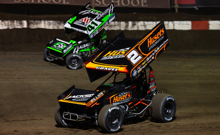 David Gravel races under Carson Macedo at Jacksonville Speedway