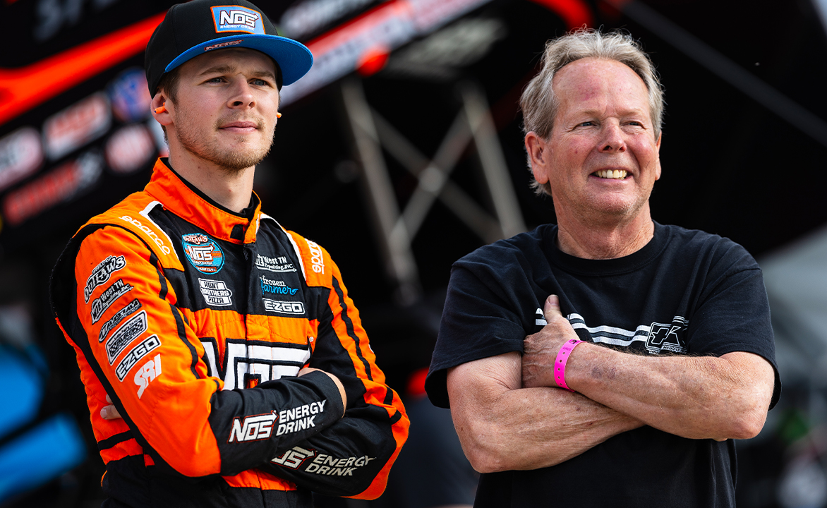Sheldon Haudenschild stands next to his father - Jac Haudenschild
