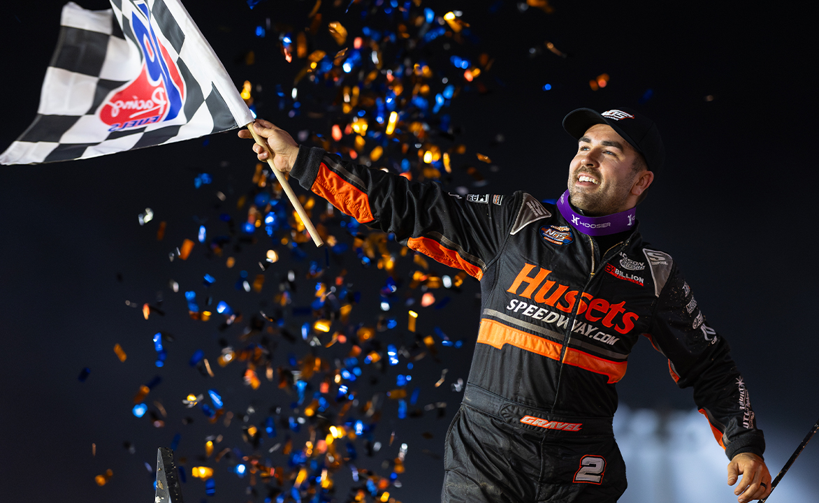 David Gravel celebrates Weedsport win with a wing dance.