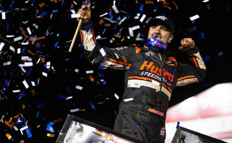 David Gravel celebrates with wing dance at Williams Grove
