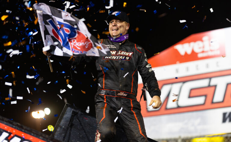 T.J. Stutts celebrates Williams Grove win with a wing dance