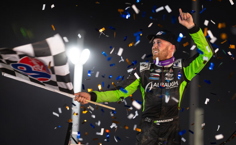 Carson Macedo celebrates Wilmot win with a wing dance