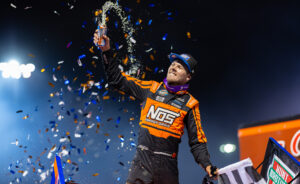 Sheldon Haudenschild celebrates at Huset's