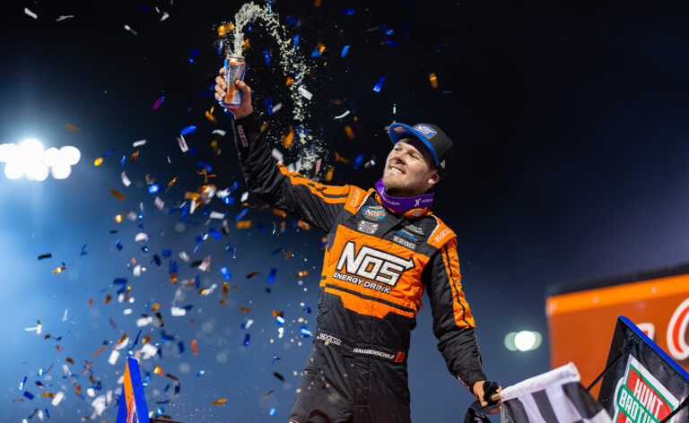 Sheldon Haudenschild celebrates at Huset's