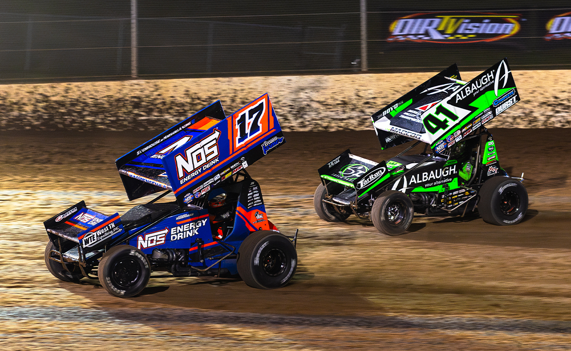 Sheldon Haudenschild slides ahead of Carson Macedo
