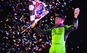 Carson Macedo celebrates River Cities win with a wing dance.
