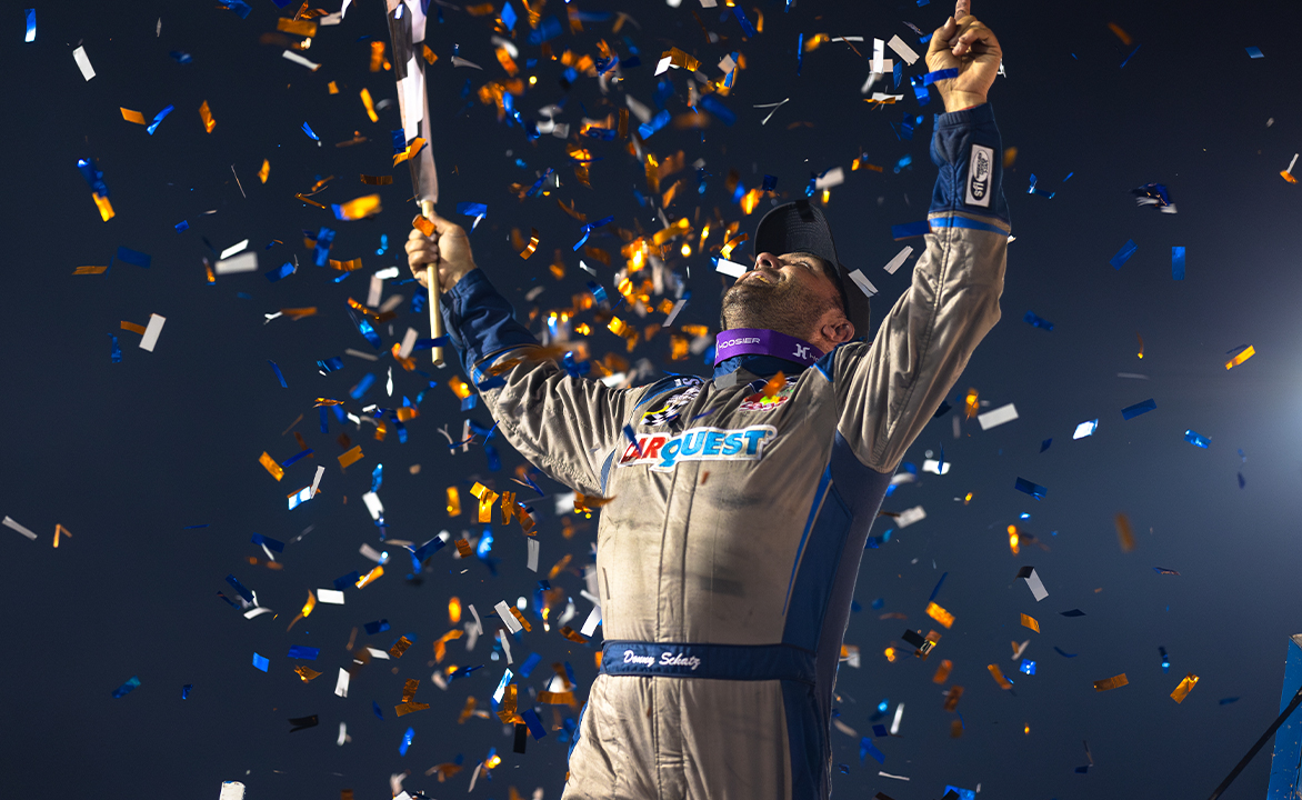 Donny Schatz celebrates Jackson win with a wing dance