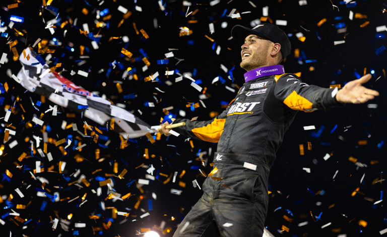 Kyle Larson celebrates I-55 win with a full wing dance