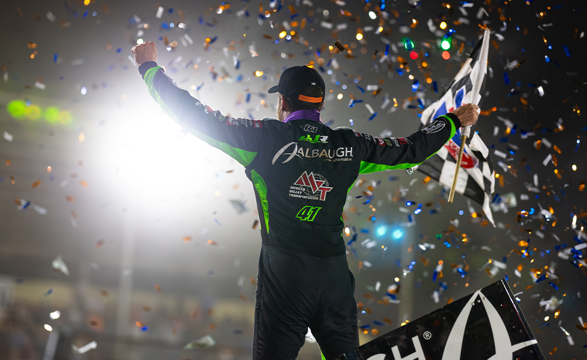 Carson Macedo celebrates Dennis Roth Classic win with a full wing dance