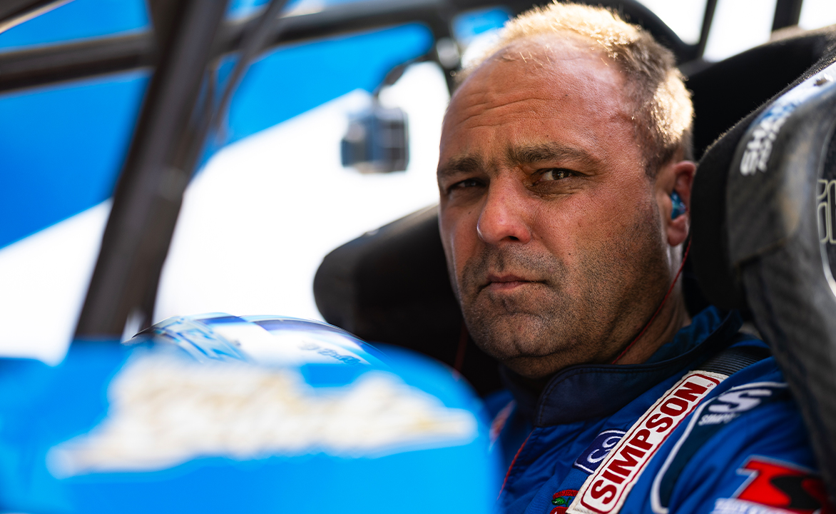 Donny Schatz sits in the Tony Stewart/Curb Agajanian Racing No. 15