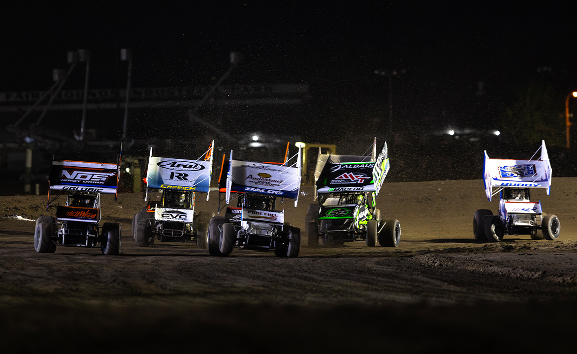 The World of Outlaws NOS Energy Drink Sprint Cars take the green flag for a Toyota Dash