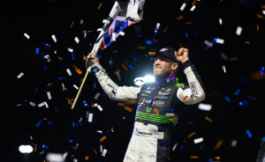 Carson Macedo celebrates at Huset's