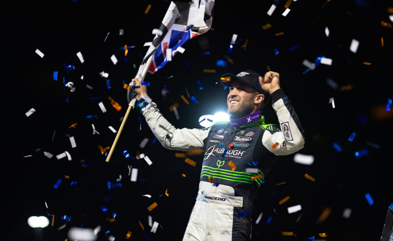 Carson Macedo celebrates at Huset's