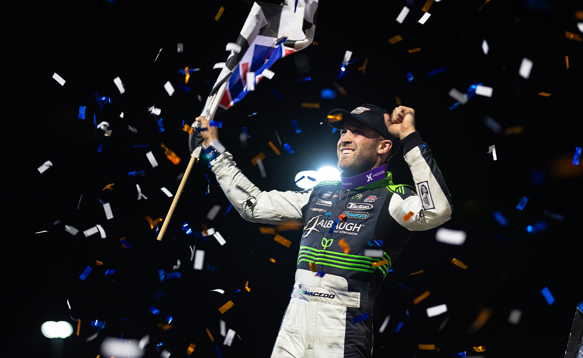 Carson Macedo celebrates at Huset's