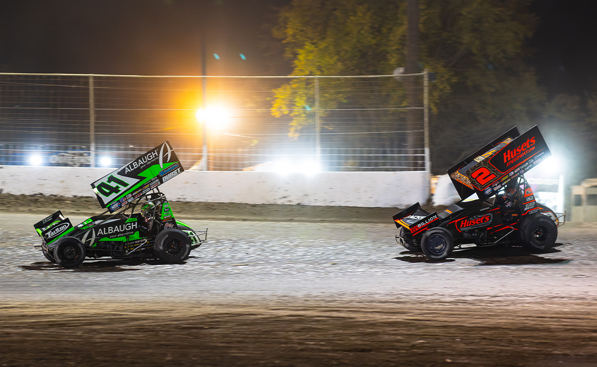 Carson Macedo races ahead of David Gravel at Riverside