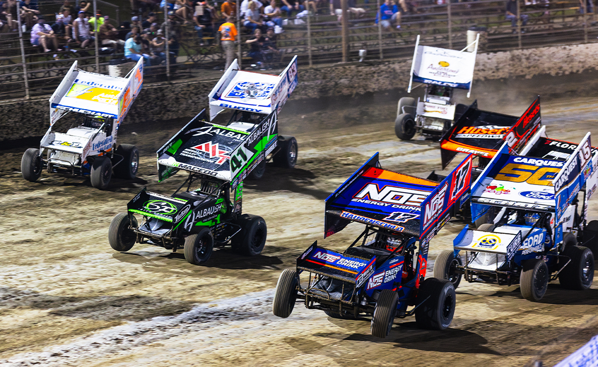 The World of Outlaws Sprint Cars take the green flag for a Dash