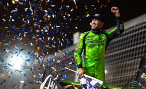 Carson Macedo celebrates