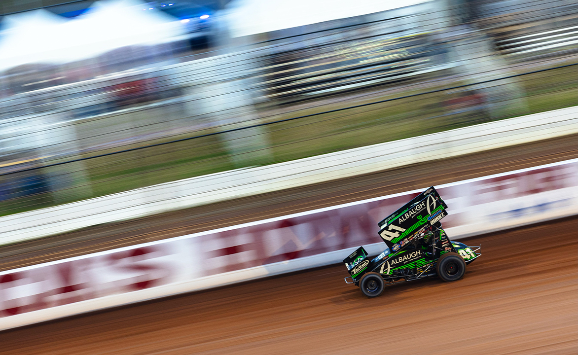 Carson Macedo driving at the Dirt Track at Charlotte