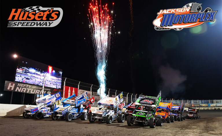 The World of Outlaws Four-Wide Salute at Huset's Speedway