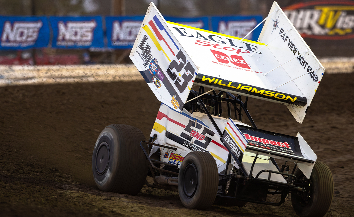 Garet Williamson racing the Fischer Motorsports No. 23 Sprint Car