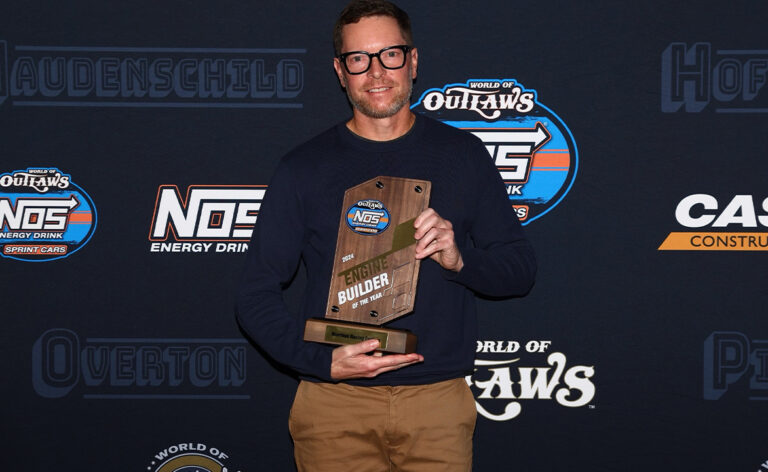 Brian Morrison holds the Engine Builder of the Year trophy