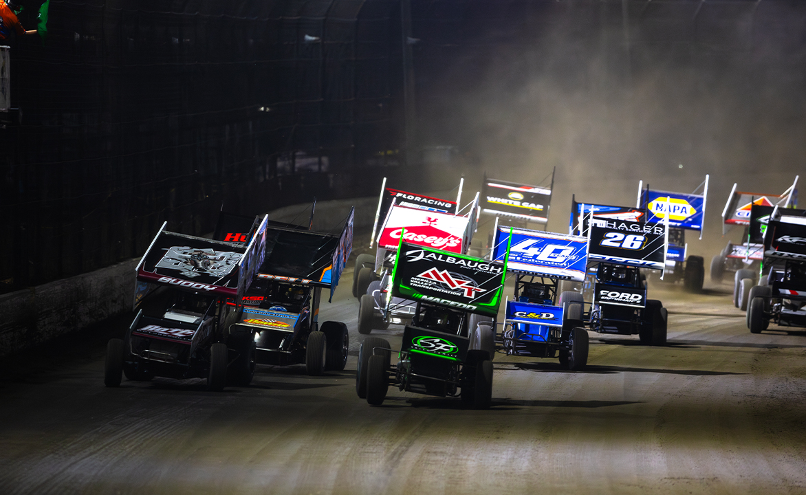 The World of Outlaws NOS Energy Drink Sprint Cars take the green flag at Volusia