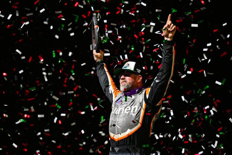 Jonathan Davenport celebrating in Victory Lane