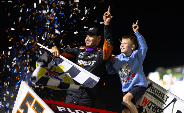 Kyle Larson celebrates with a wing dance