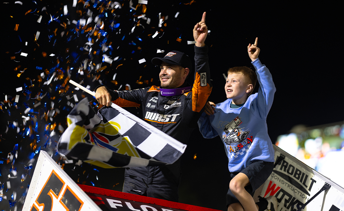 Kyle Larson celebrates with a wing dance