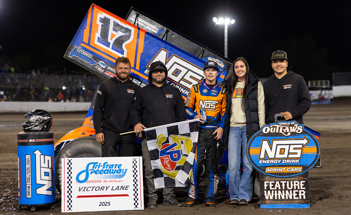 The Stenhouse Jr.-Marshall Racing team in Victory Lane