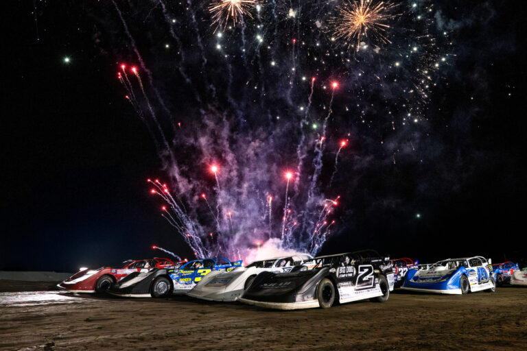Cars 4 wide with fireworks