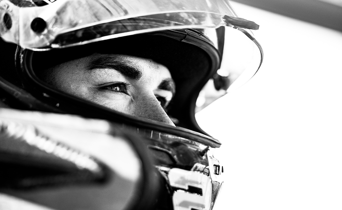 David Gravel looking out from his helmet